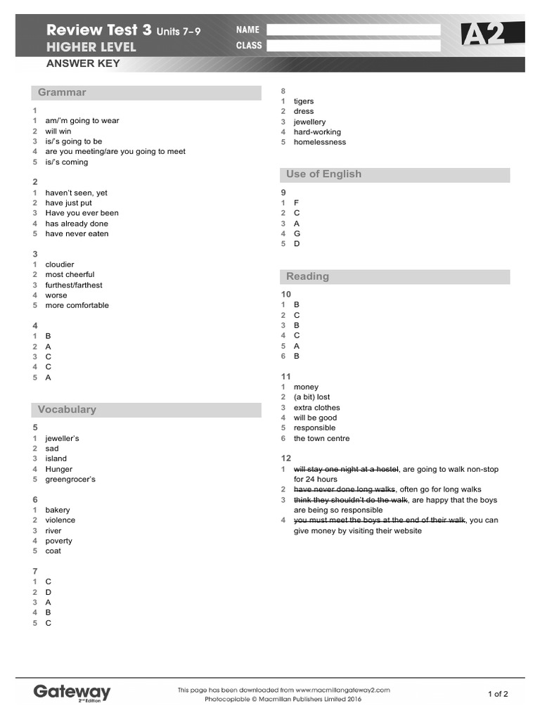 A2 Review Test 3 Answer Key Higher | PDF | Linguistics | Human ...