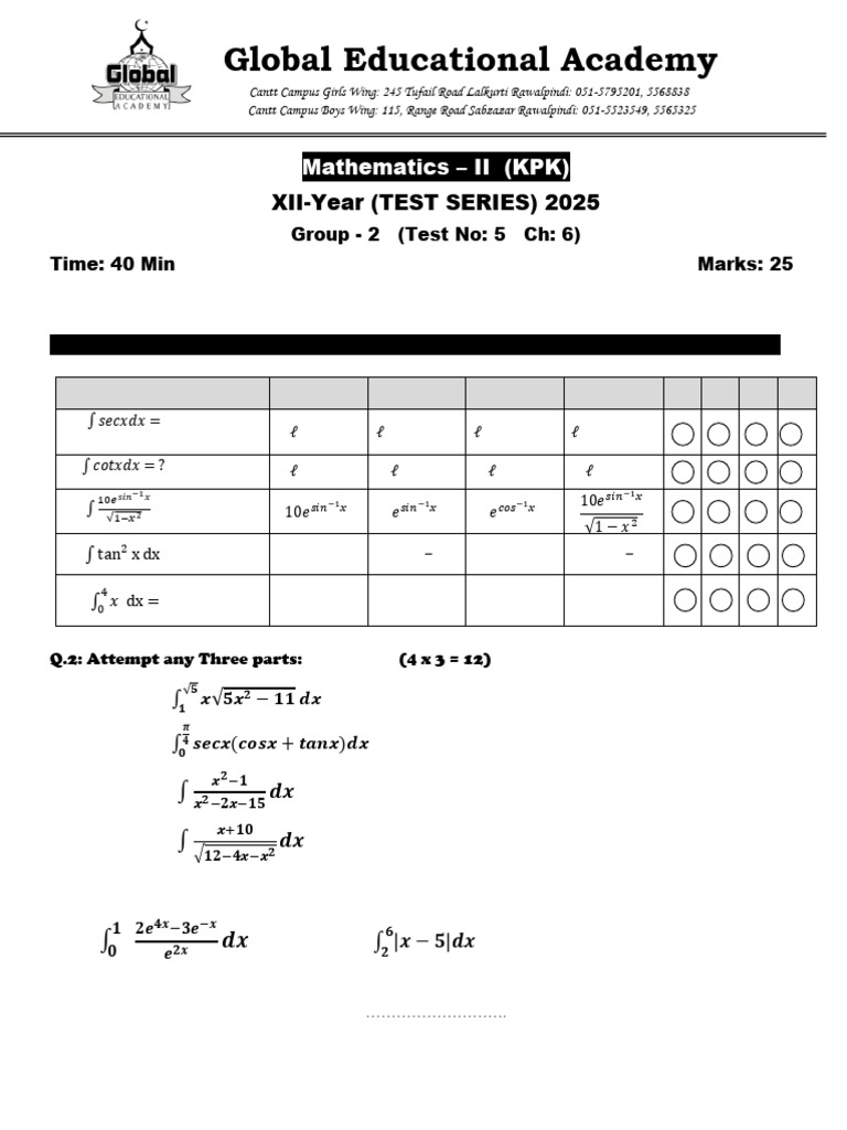 Maths-II Test Series Test No.5 Group-2 CH 6 | PDF