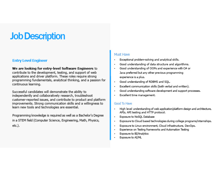 Entry-Level Software Engineer Role | PDF