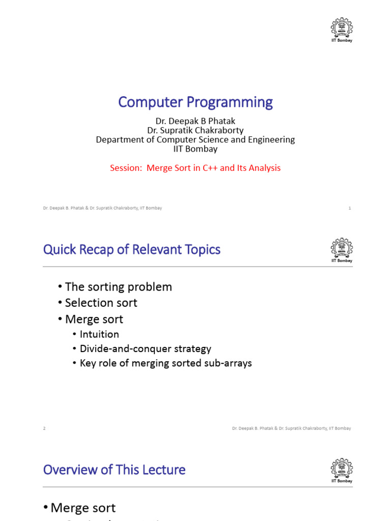 Merge Sort in C++ by Dr. Chakraborty | PDF | Theoretical Computer ...