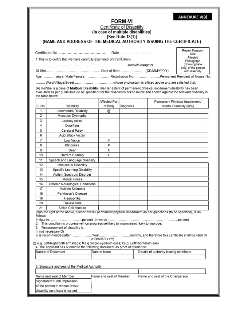 Certificate of Disability (FormVI) PDF Disability Visual Impairment