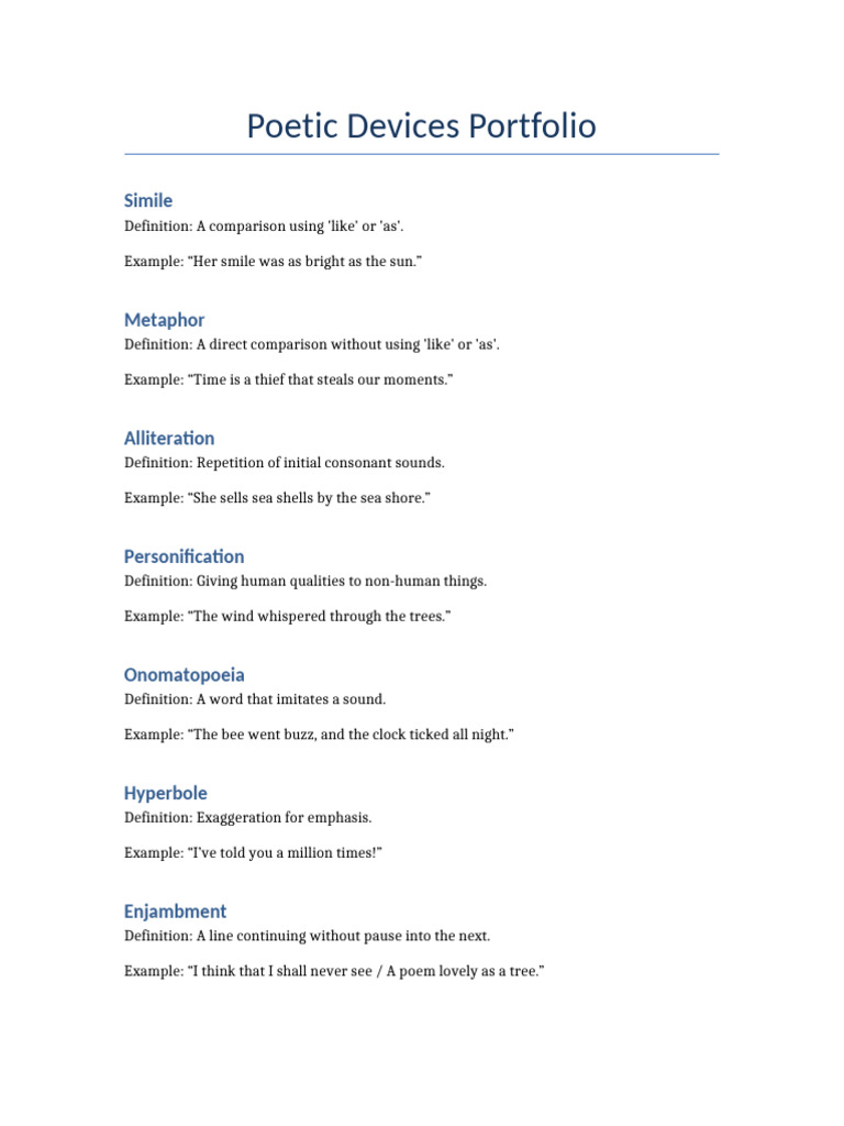 Poetic Devices Portfolio | PDF