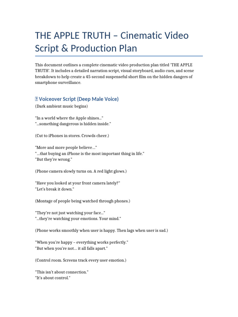 THE APPLE TRUTH Video Script and Storyboard | PDF