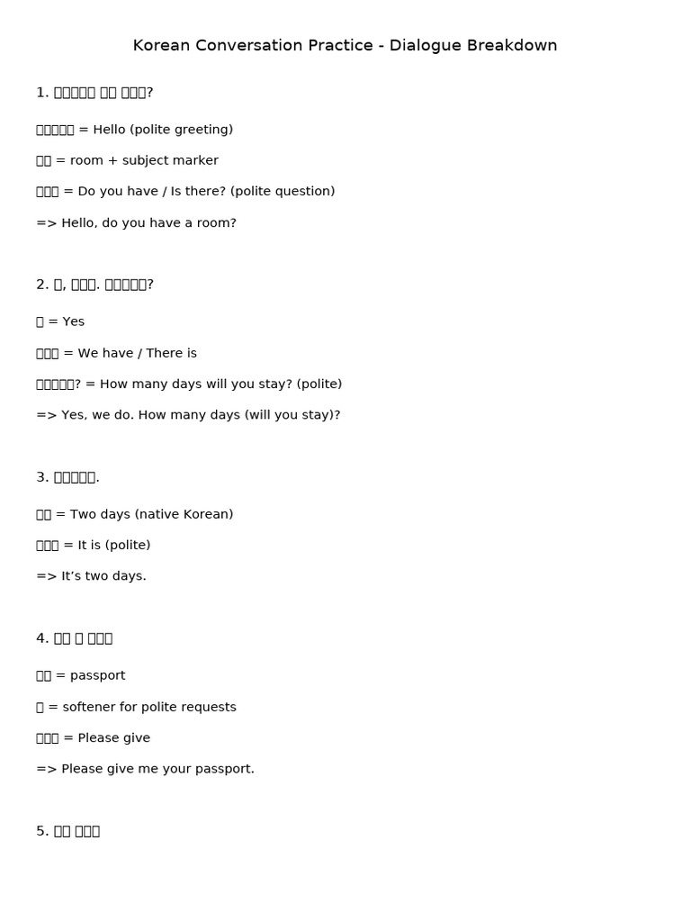 Korean Speaking Practice Script | PDF