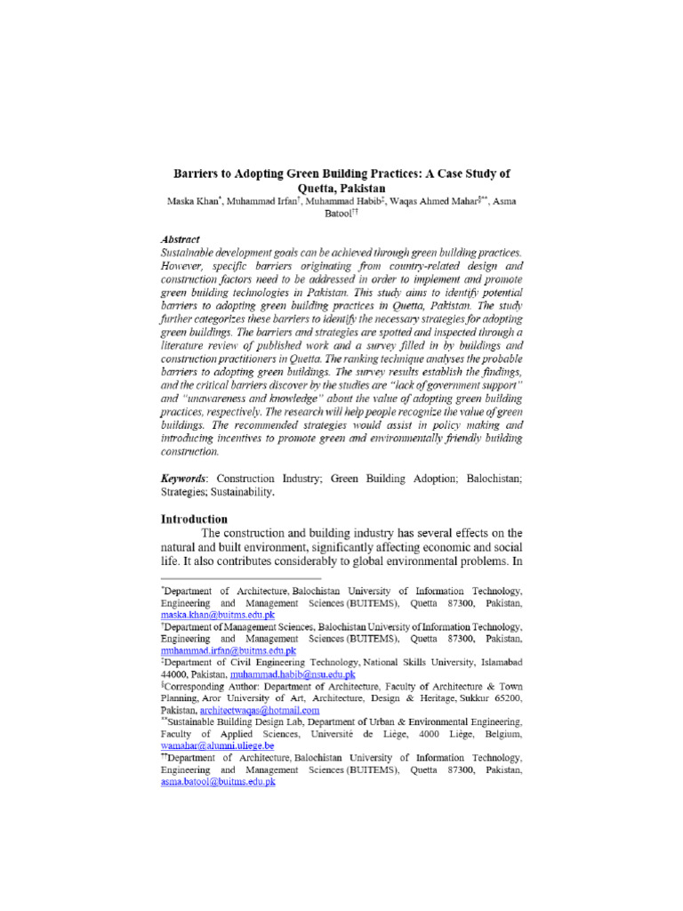 View of Barriers To Adopting Green Building Practices - A Case Study of ...