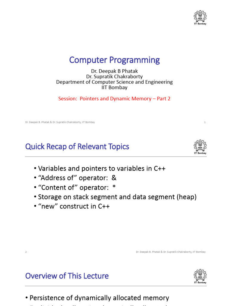 Dynamic Memory Management in C++ | PDF | Pointer (Computer Programming ...