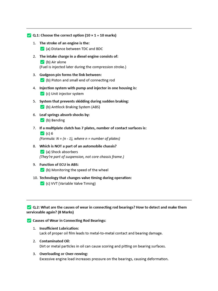 Automotive Engineering Exam Questions | PDF | Carburetor | Vehicle Parts