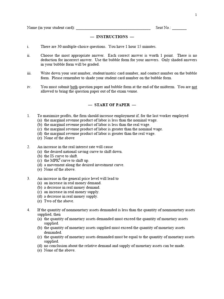Midterm Exam Instructions and Questions | PDF | Labour Economics ...