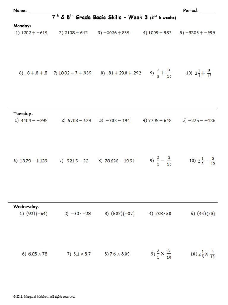 8th Grade Math Skills Week 3 | PDF