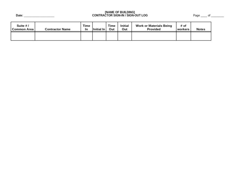 Contractor Sign-In/Out Log Template | PDF