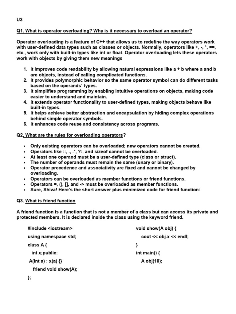 Operator Overloading in C++ Explained | PDF | Method (Computer ...