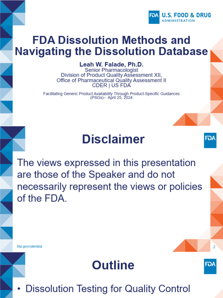 FDA Dissolution Methods Overview | PDF | Food And Drug Administration ...