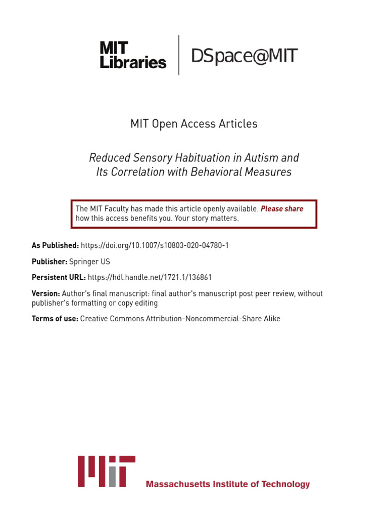 Reduced Sensory Habituation in Autism | PDF | Autism | Perception