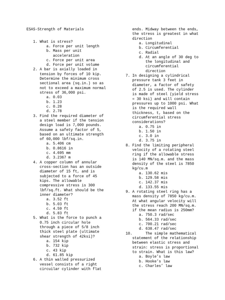 ESAS Strength of Materials | PDF | Deformation (Engineering) | Stress ...