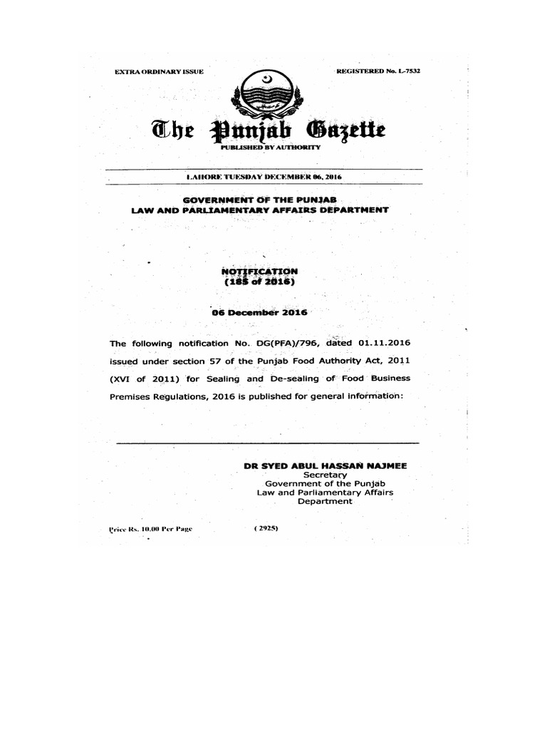 PFA (Sealing de Sealing of Food Business Premises) Regulations, 2016 | PDF