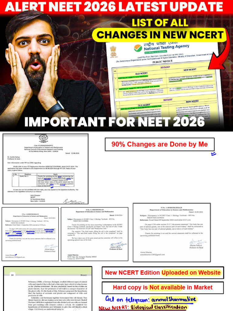 NCERT Changes for NEET 2026 Overview | PDF | Student Assessment And ...
