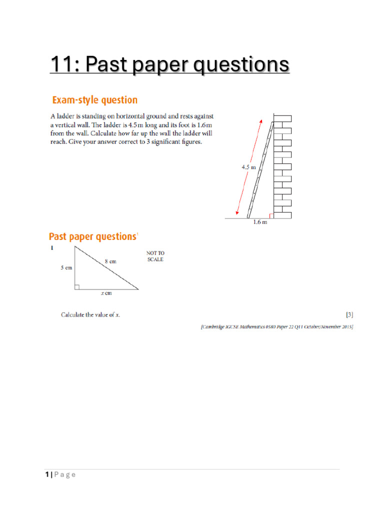 Mathematics IGCSE Chapter 11 Past Paper Questions | PDF