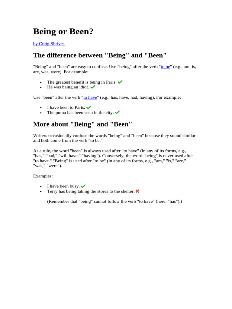 Being or Been | PDF | Verb | Adjective