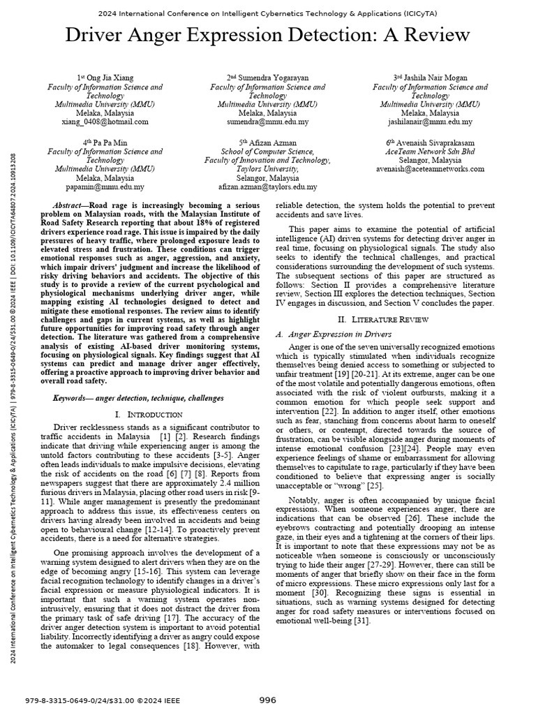 Driver Anger Expression Detection A Review | PDF | Machine Learning ...