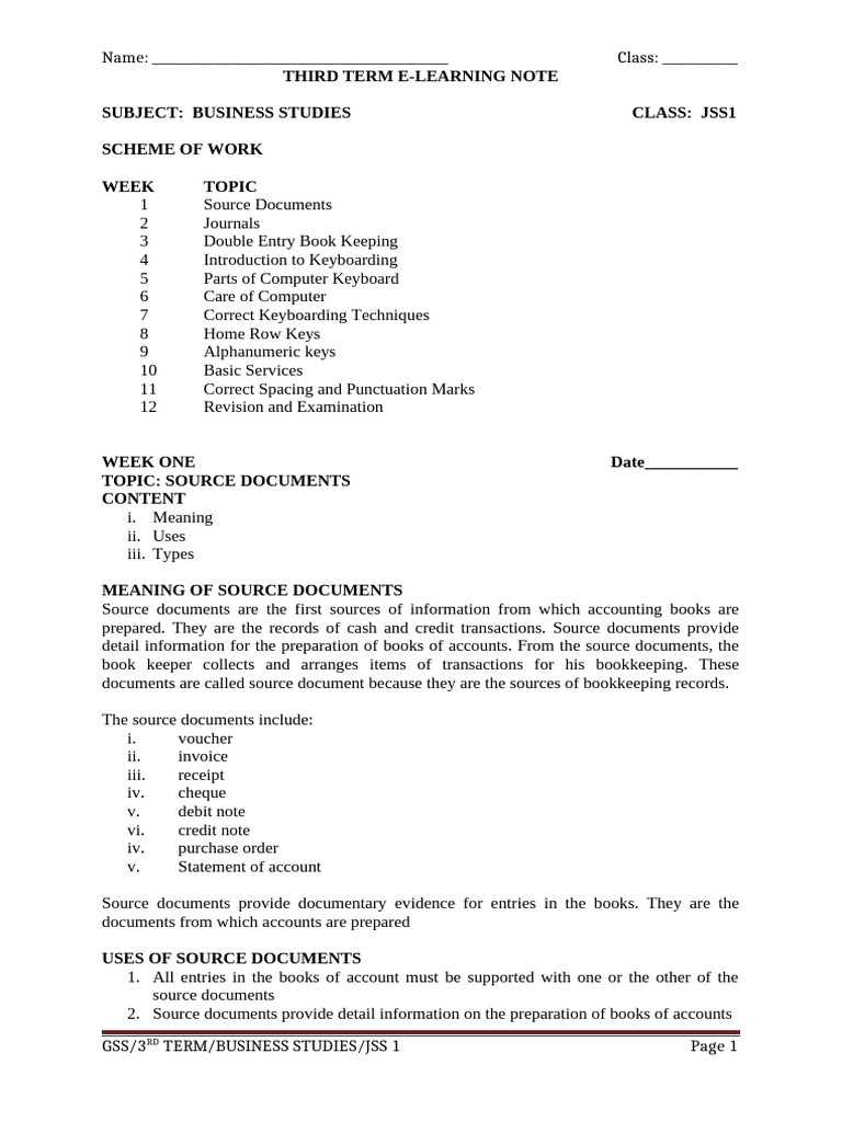 JSS1 Business Studies Third Term Notes | PDF | Computer Keyboard ...