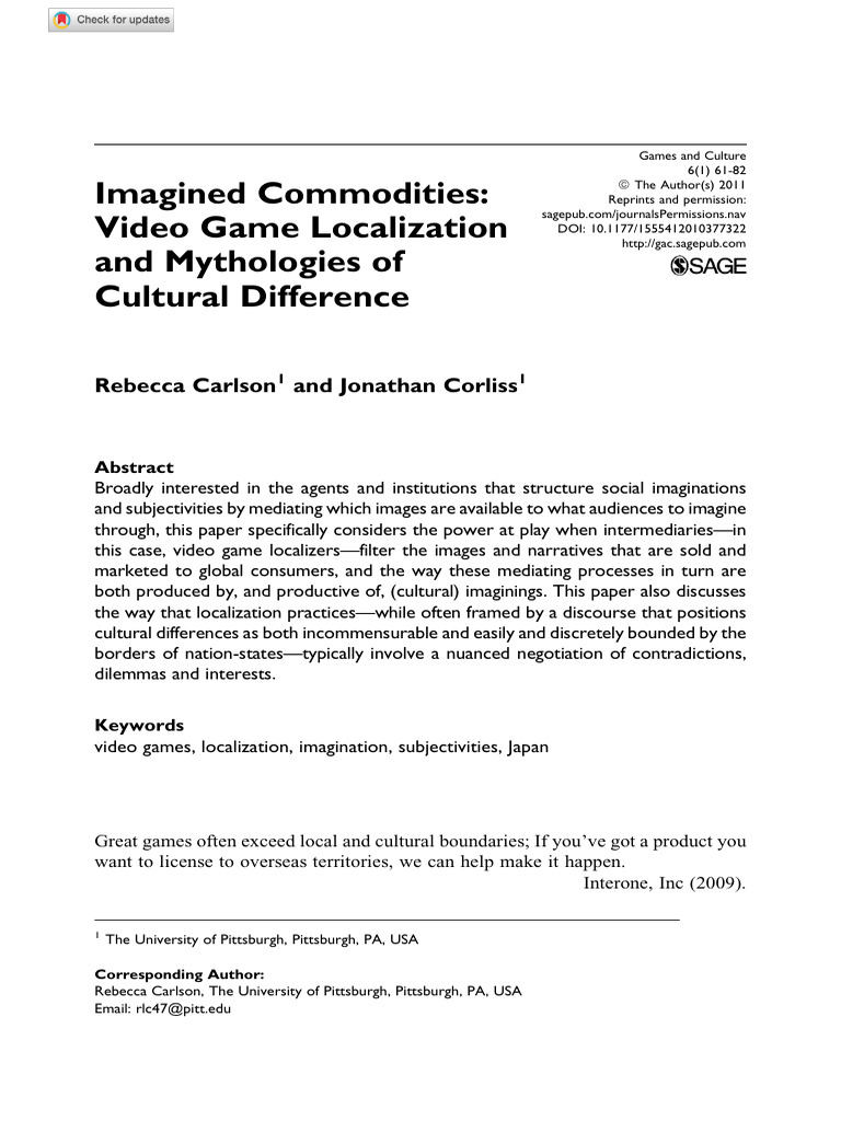 Video Game Localization and Mythologies of Culutral Difference | PDF ...