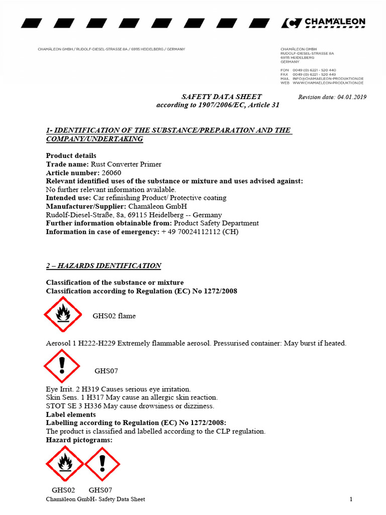 SDS Rust Converter Primer - GB | PDF | Materials | Chemistry