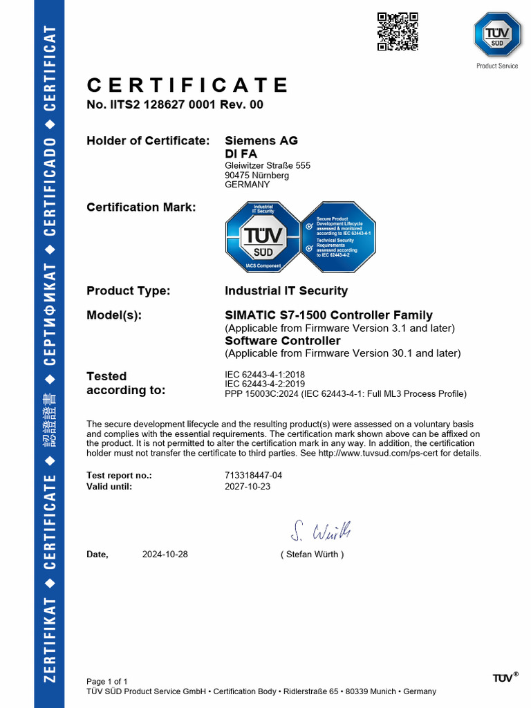 Siemens IEC 62443 Certification Document | PDF