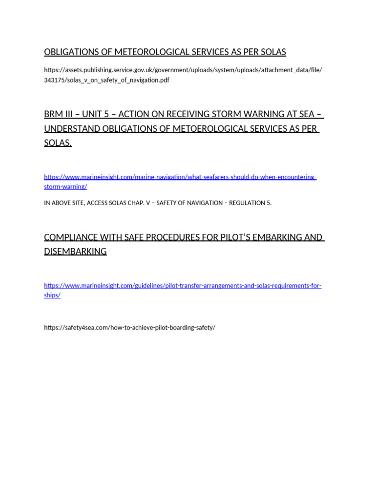 Solas Chap.5 - Safety of Navigation, Unit 5. | PDF