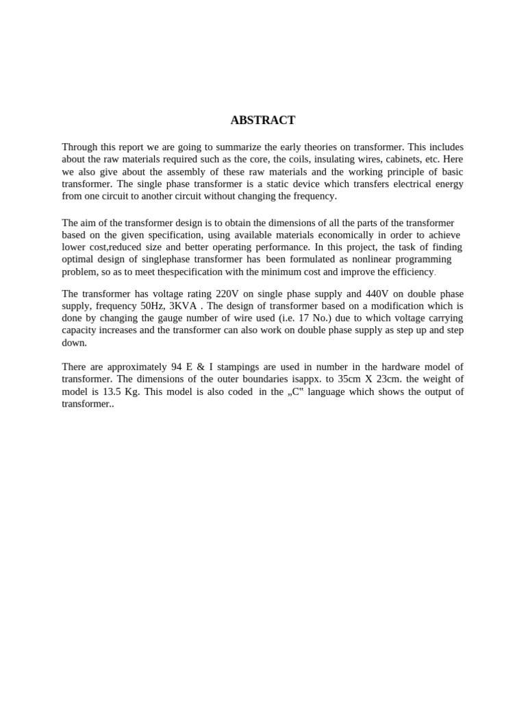 Single Phase Transformer Design Overview | PDF | Transformer | Inductor