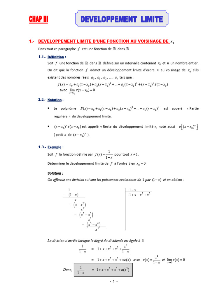 Développement Limité d'une Fonction | PDF | Tangente (géométrie ...