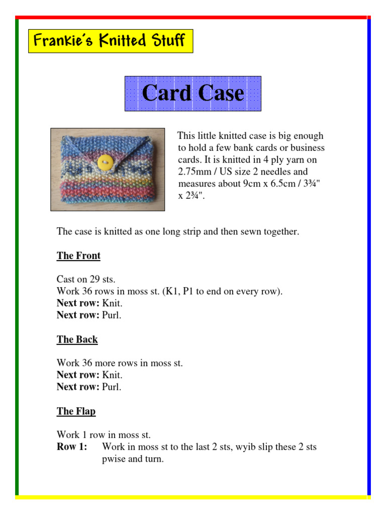 Knitted Card Case Pattern | PDF