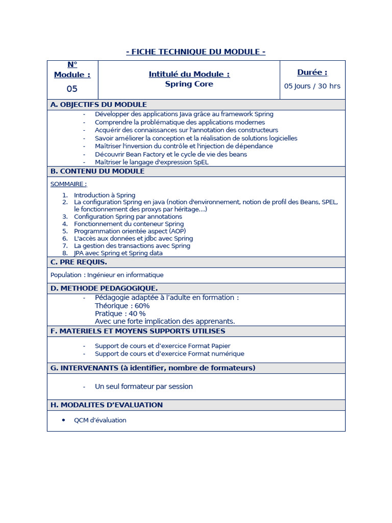 Formation Spring Core en 5 Jours | PDF