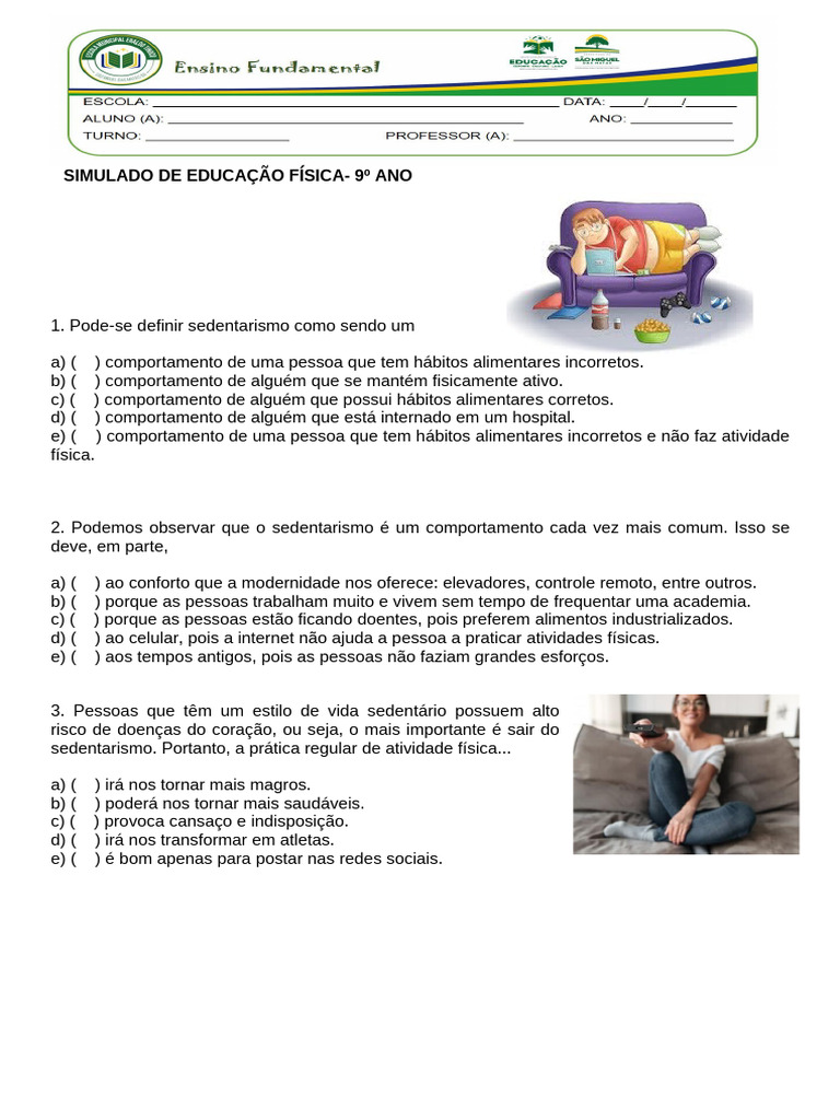 Simulado de Educação Física - 9º Ano | PDF