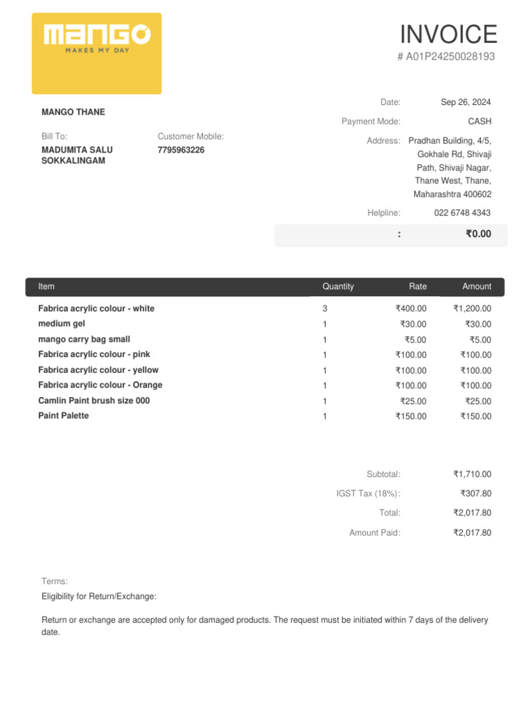Invoice A01P24250028193-2 | PDF | Payments