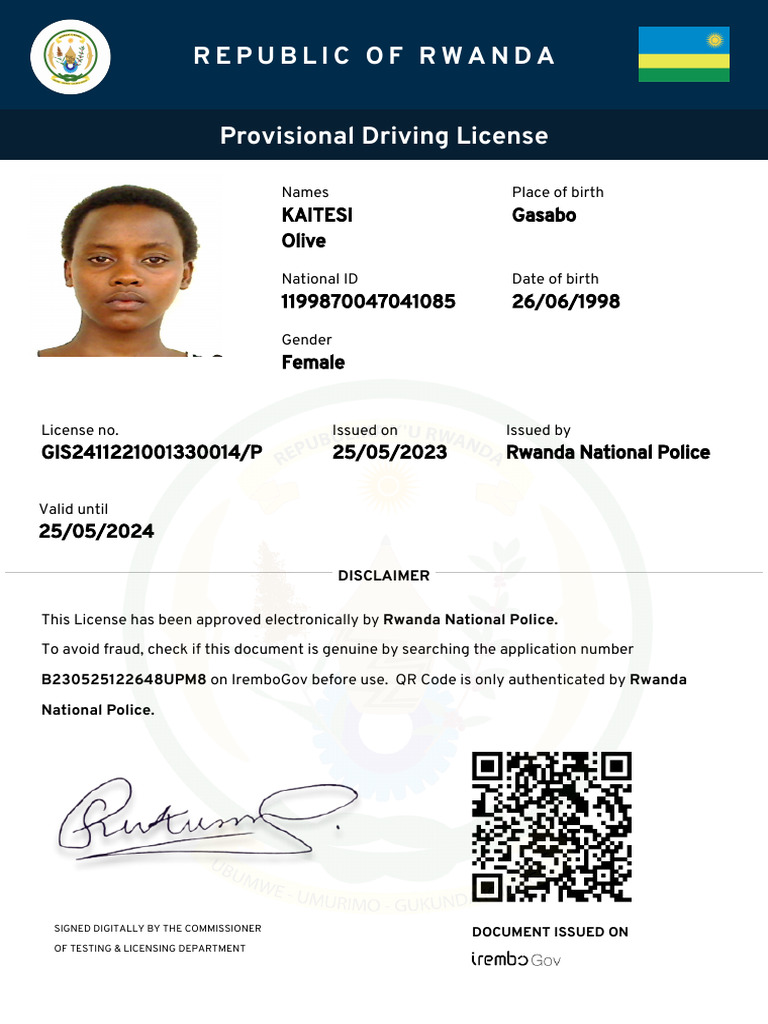 Rwanda Provisional Driving License Details | PDF