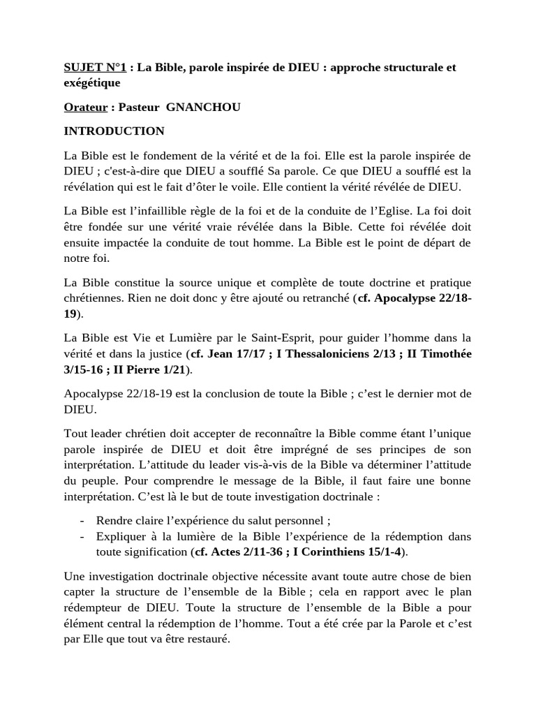 La Bible : Structure et Rédemption Divine | PDF | Jésus | Livre de la ...