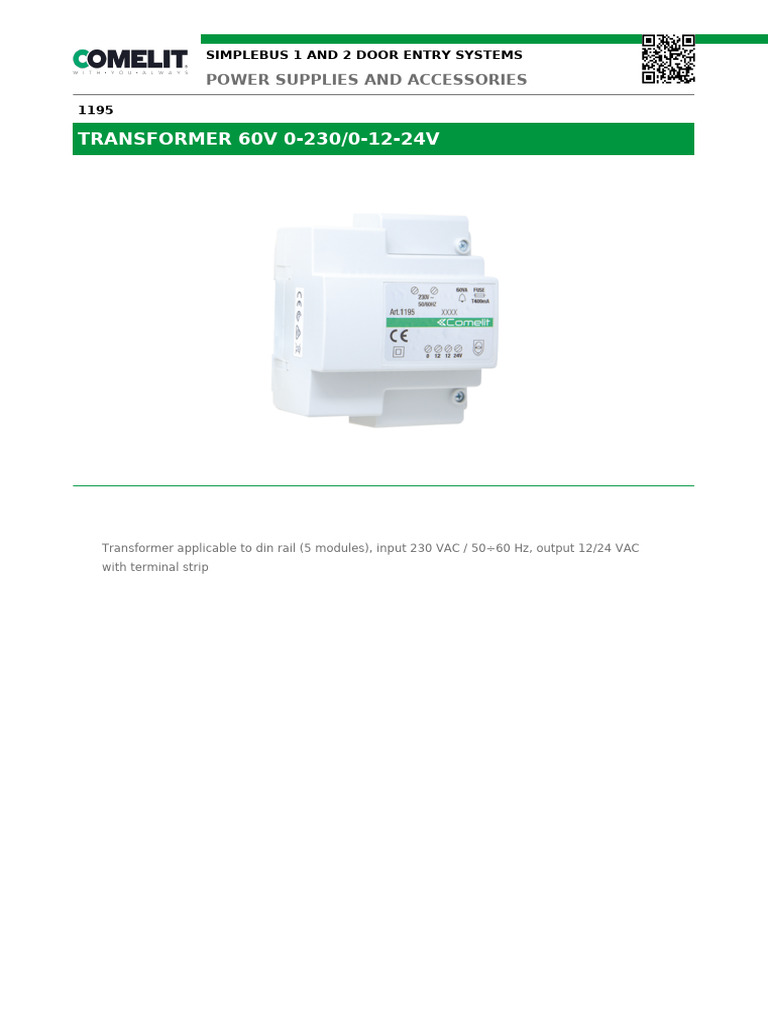 230VAC DIN Rail Transformer 12/24VAC | PDF