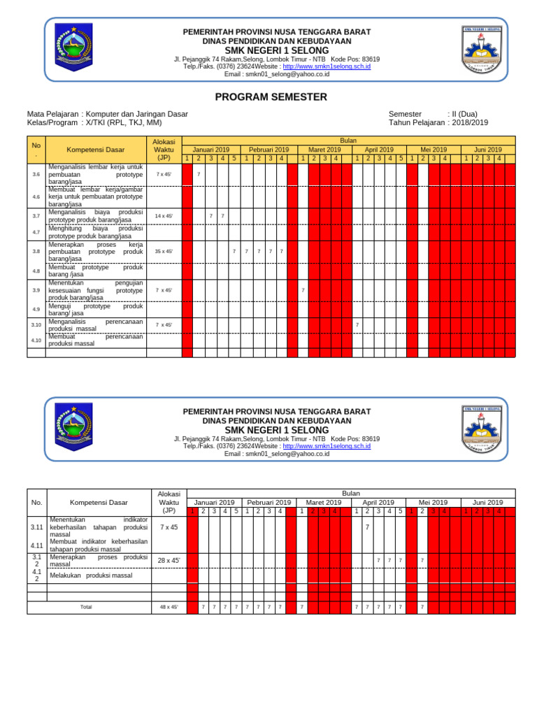 Program Semester Komputer SMK Selong | PDF