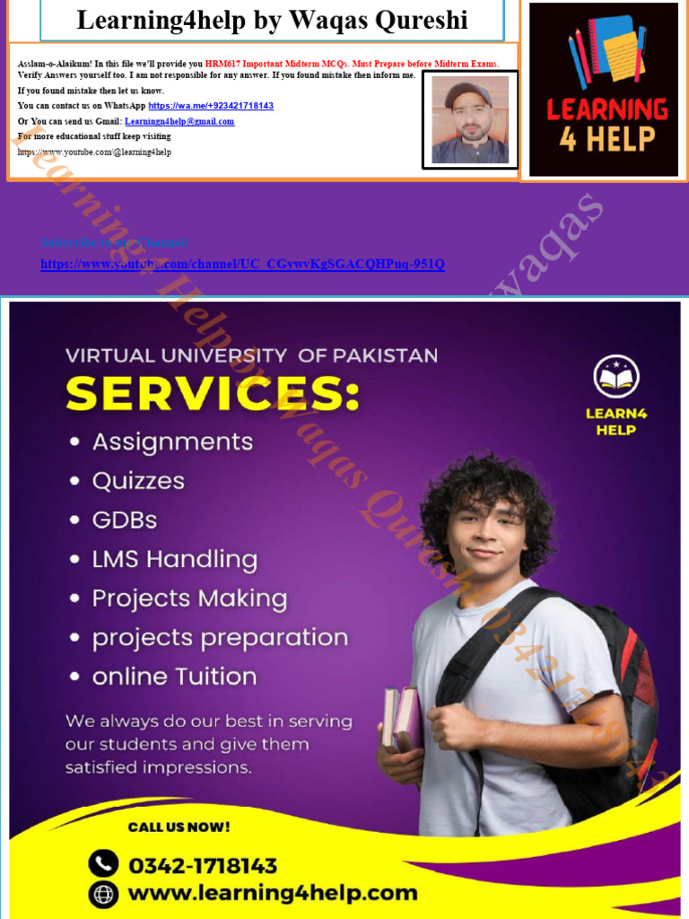 HRM617 File Midterm Important MCQs by Learning4Help (Waqas Qureshi) | PDF