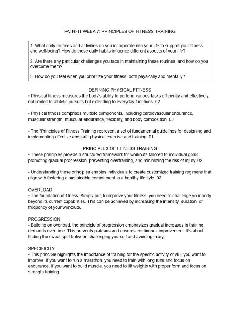 Principles of Fitness Training Explained | PDF | Physical Fitness ...