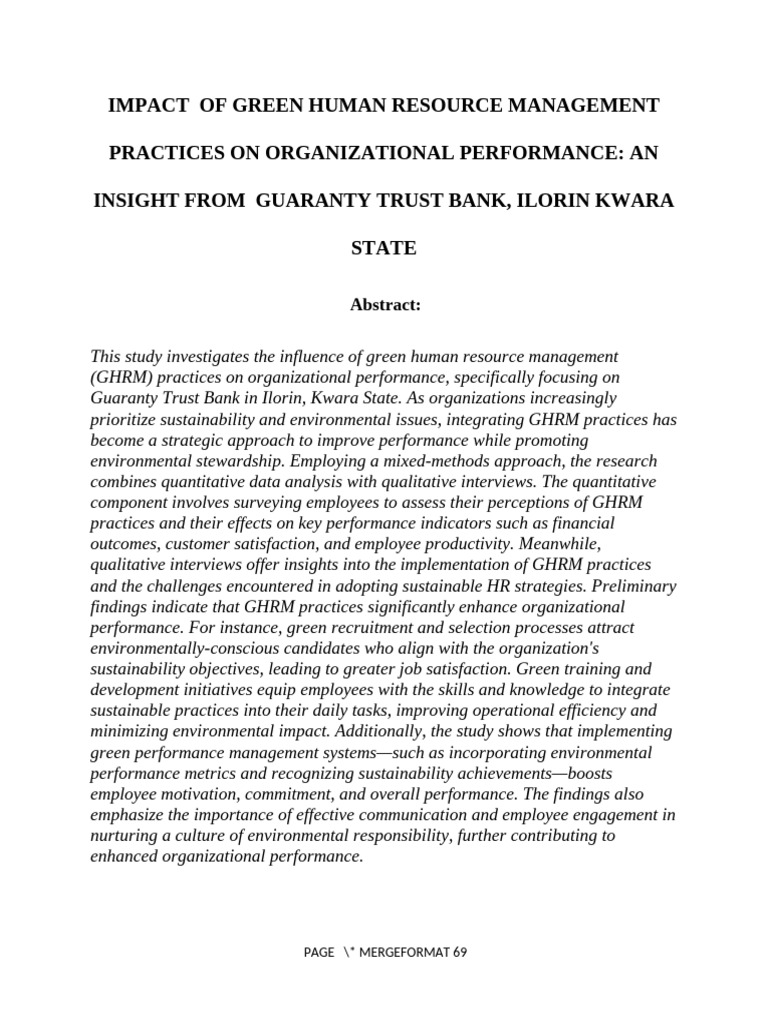 Green HRM's Impact on GTB Performance | PDF | Human Resource Management ...