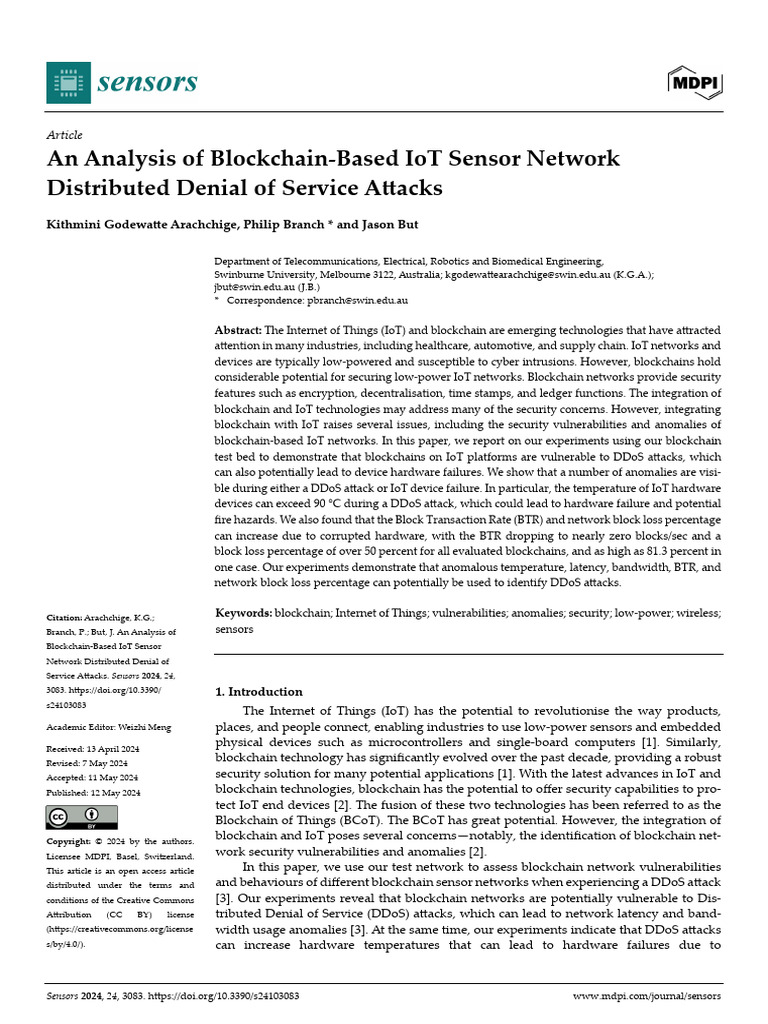 DDoS Vulnerabilities in Blockchain IoT | PDF | Internet Of Things ...