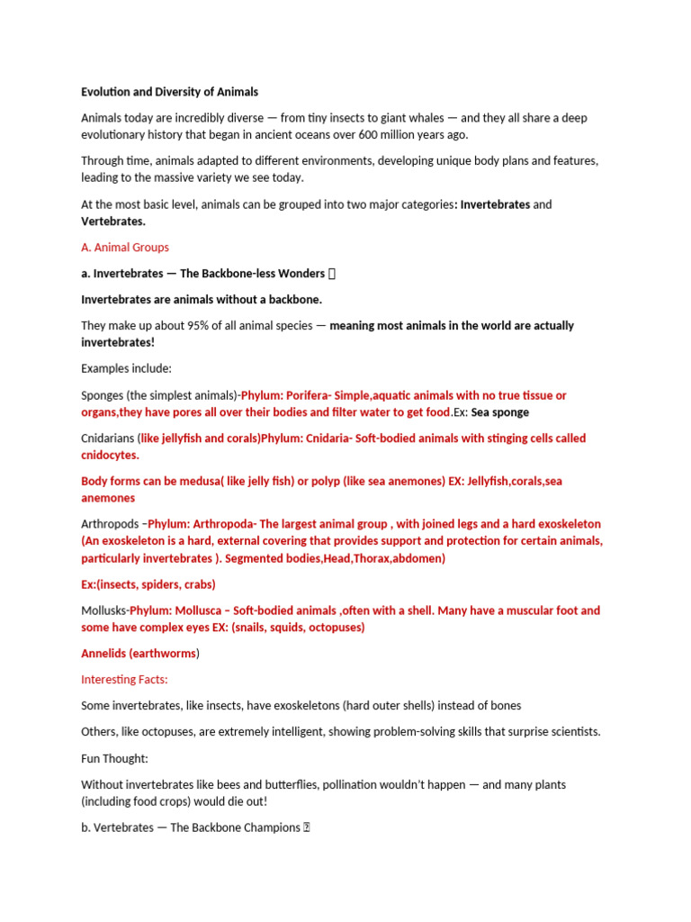 Vertebrates vs. Invertebrates Explained | PDF | Invertebrate | Skeleton