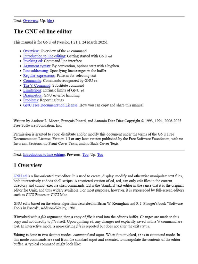 GNU ed Line Editor Overview Guide | PDF | Regular Expression | Command ...