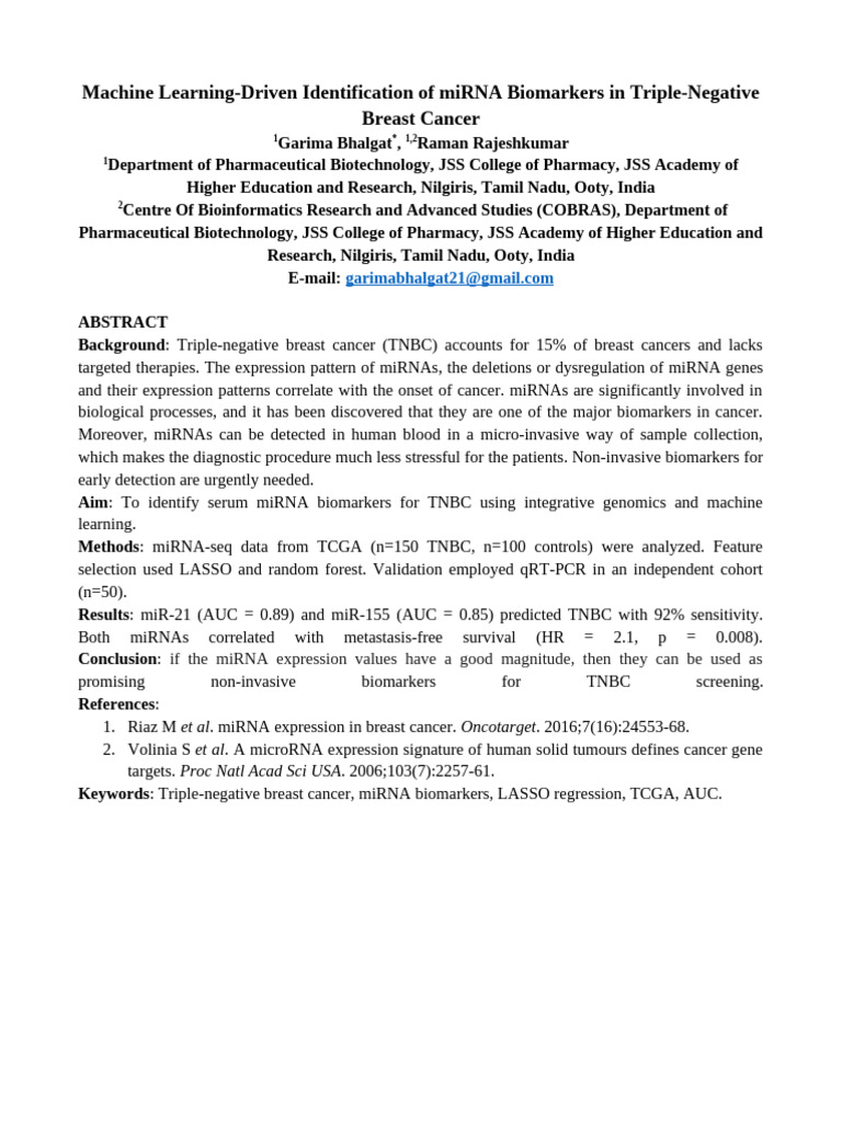 miRNA Biomarkers for Triple-Negative Breast Cancer | PDF