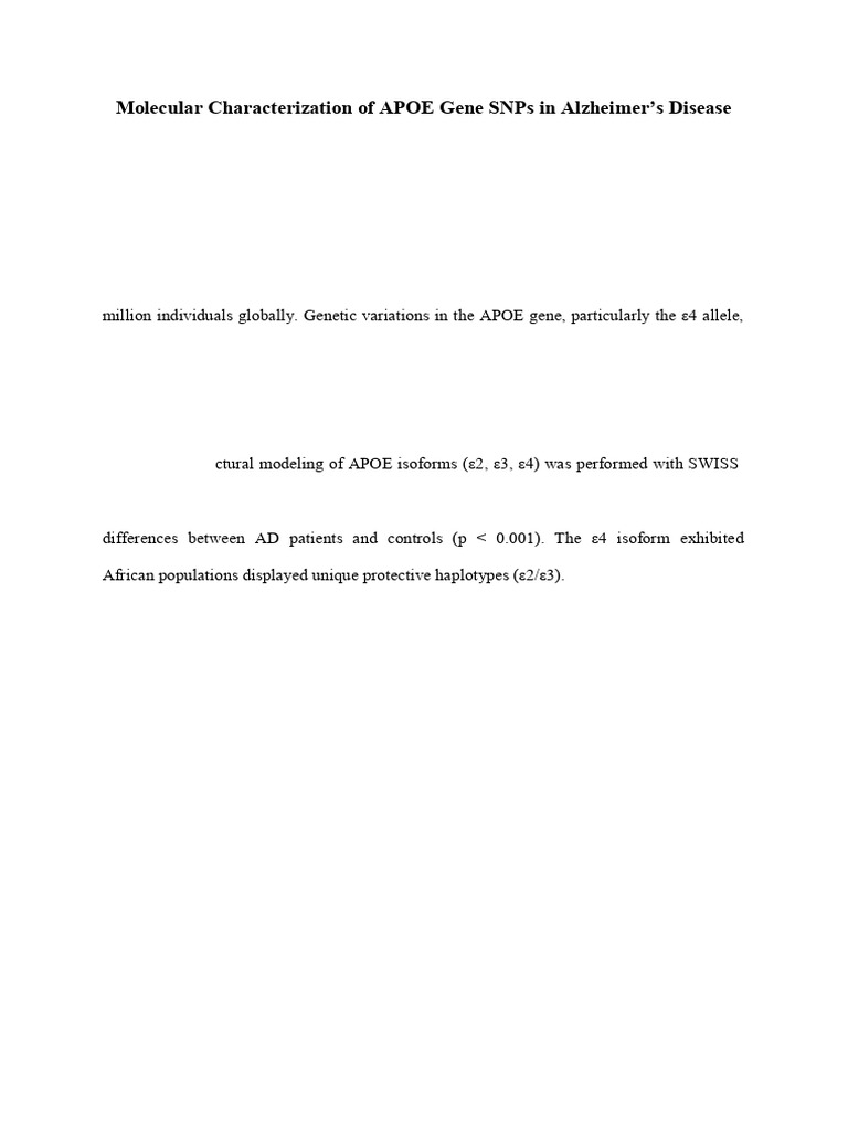 Molecular Characterization of APOE Gene SNPs in Alzheimer | PDF
