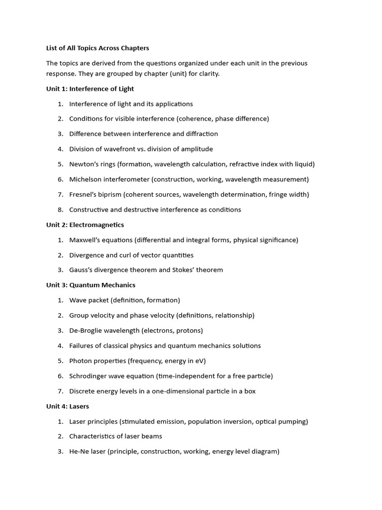 Comprehensive Physics Topic Overview | PDF | Laser | Wavelength