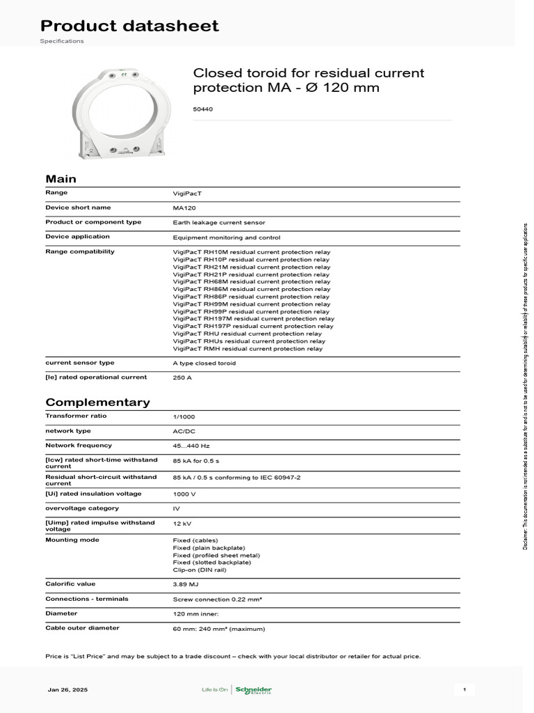Schneider 50440 Earth Leakage Sensor | PDF | Relay | Transformer