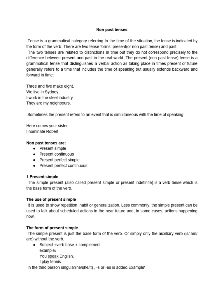 Non Past Tenses | PDF | Verb | Grammatical Tense