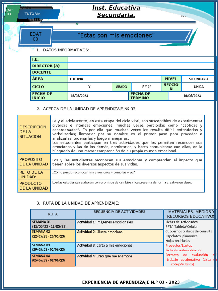 Reconocimiento de Emociones en Secundaria | PDF | Aprendizaje | Las ...